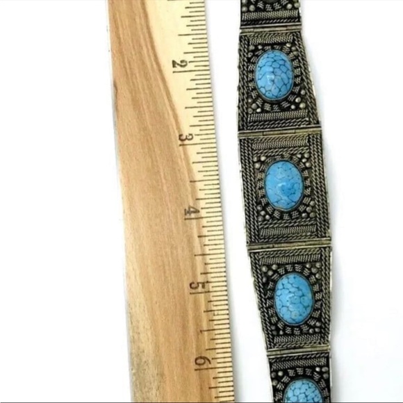 Antique Silver 925 and Blue Stone Cannetille Panel Bracelet c.1830s Cuff - Picture 8 of 14